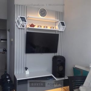 Desain Backdrop TV Mewah Putih & Grey Perumahan Samudera Residence Sukmajaya Depok ID5115P
